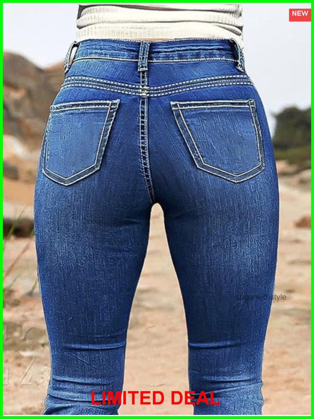 Flamingals Bootcut Mid Rise Split Ripped Stitch Curvy Jeans - Picture 5 of 6